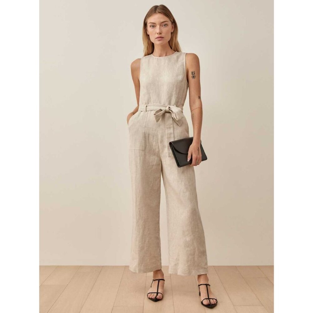 REFORMATION Naomi OATMEAL BEIGE Linen Jumpsuit size 12